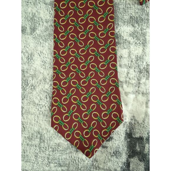 Brooks Brothers Silk Tie Red Chain Link Pattern Classic Menswear - Picture 2 of 5